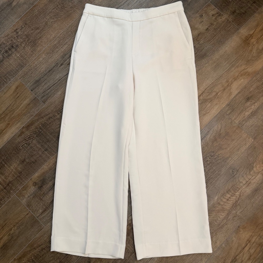 Banana Republic Hayden Wide Leg Pants Cream Crepe High Rise Trousers Womens L